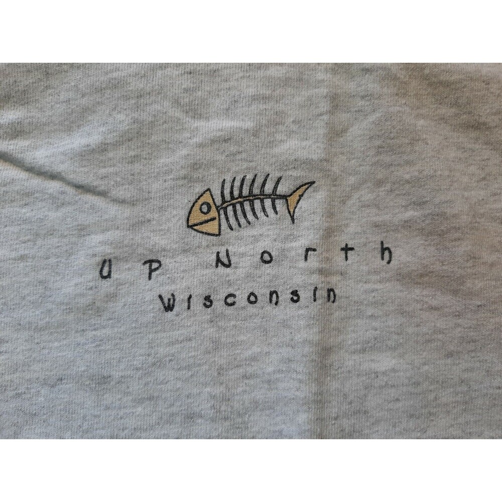 Vintage 1990s Up North Wisconsin Fish Bone Short Sleeve shirt Youth Large 14-16